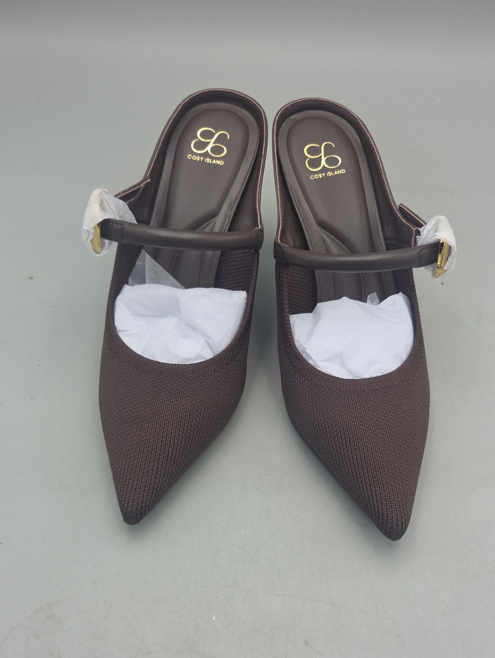 Cozy Island Women’s Brown Pointed Toe Heeled Mules Women 5 - Picture 2 of 12